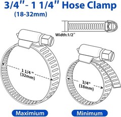 Hose Clamp 1 1/4 Inch, 10 Pieces Stainless Steel Hose Clamps for 3/4″ to 1-1/…