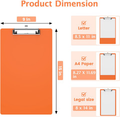 Plastic Legal Size Clipboard, Orange 8.5 X 14 Clip Boards | Size 9 X 15 In, Long