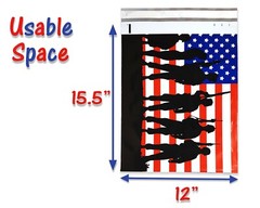 10×13, 12×15 U.S Soldier Patriotic Poly Mailers, Custom Flag Shipping Envelopes