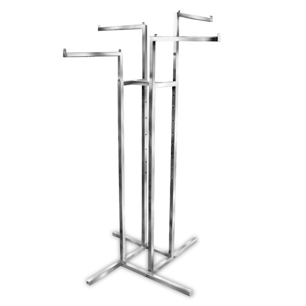 4 WAY Chrome Clothing Garment Display Rack Clothes Hanger Adjusts 52″ to 73″