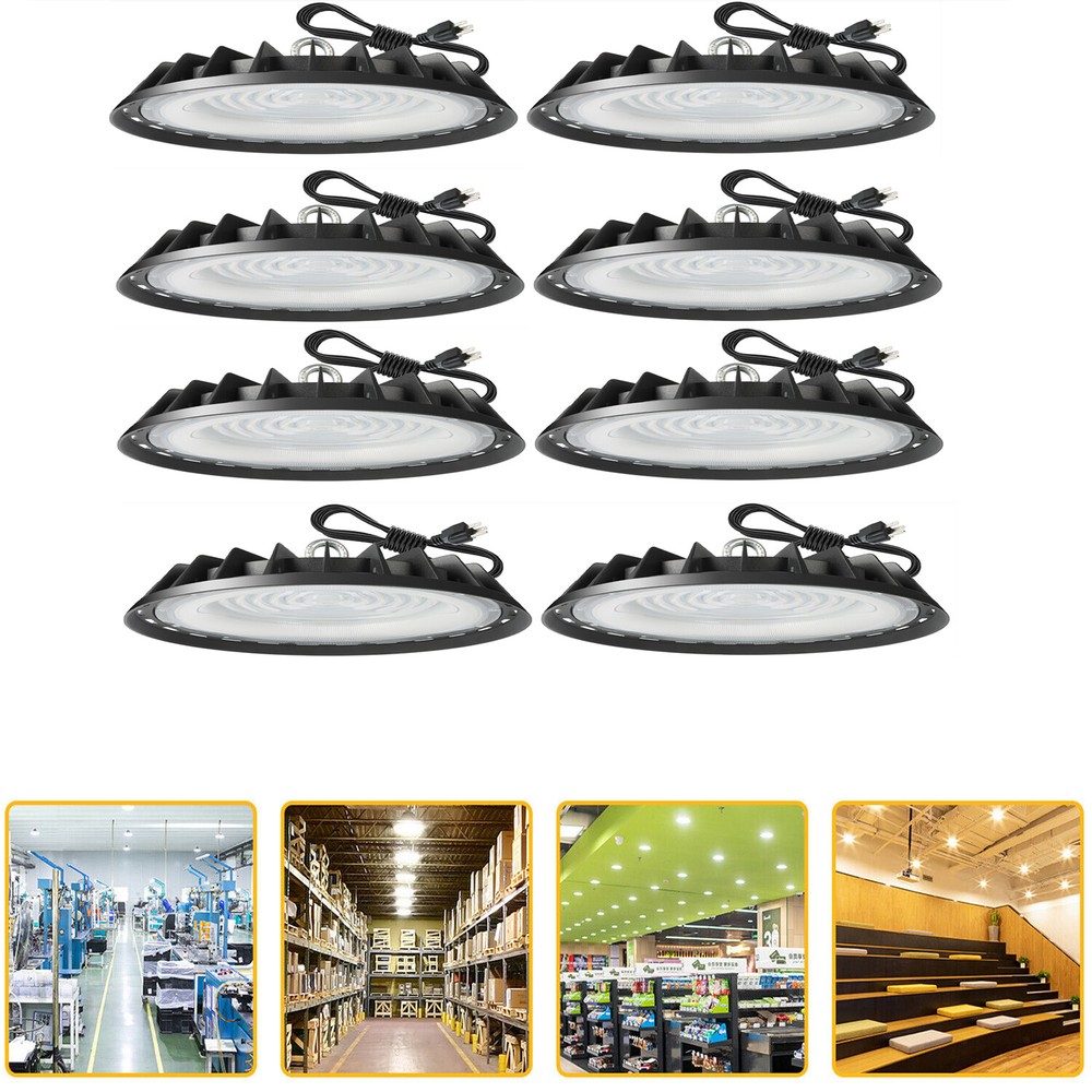 8Pcs 200W UFO LED High Bay Light 6000K IP65 for Warehouse Factory Commercial Bay
