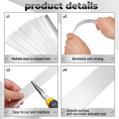 Blulu 24 Pcs 304 Stainless Steel Strips Metal Shim Stock Assortment 1″ Width x 1
