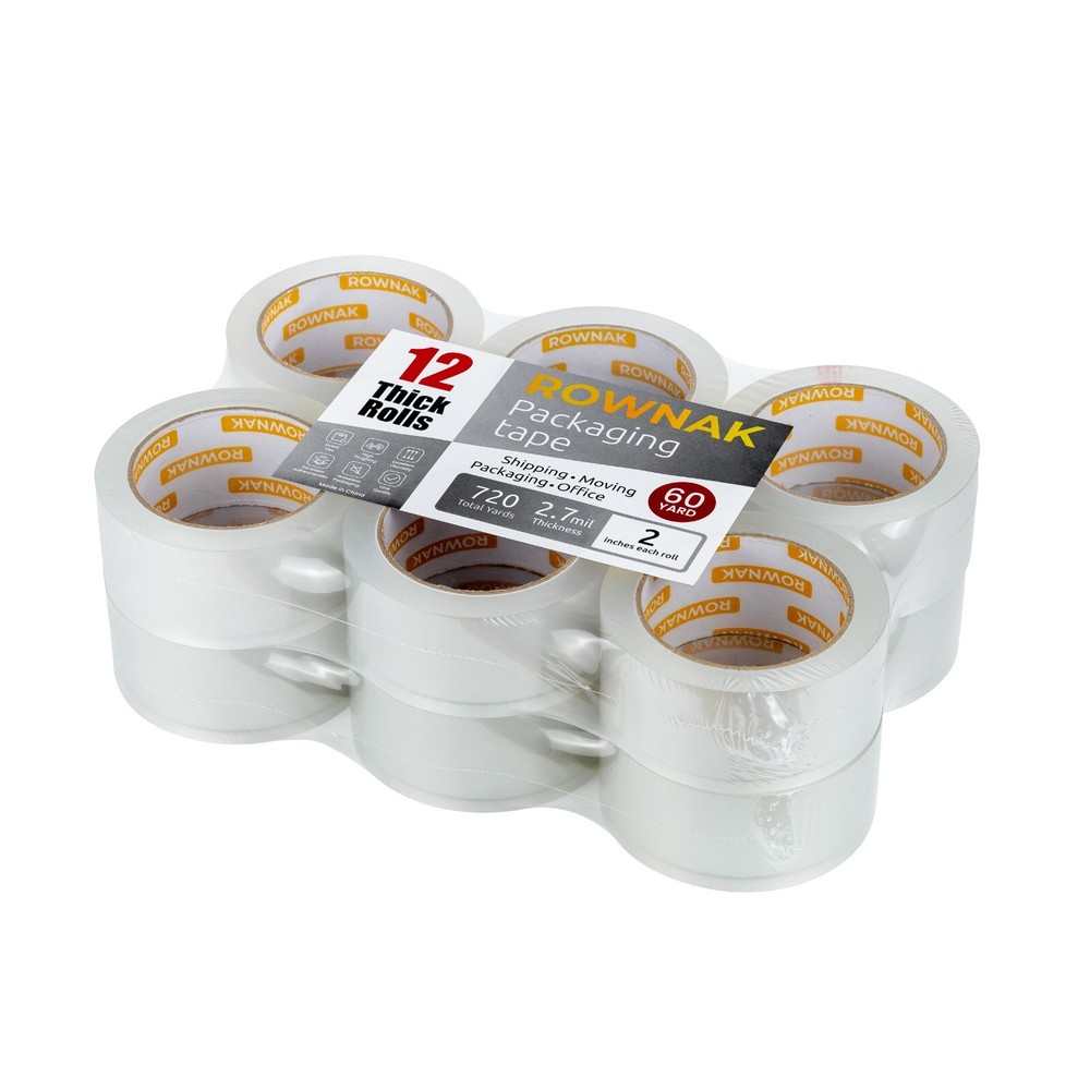 ROWNAK Clear Packaging Tape 12rolls–2.7mil Thick, 2.0 inches Wide,60 Yards Roll