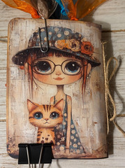 Junk Journal Handmade Booklet Book Vintage “Cats and Girls” Pockets, Ephemera
