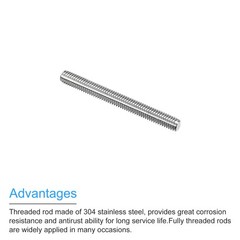 Fully Threaded Rod M6x55mm 1mm Pitch 304 Stainless Steel Right Hand 5Pcs