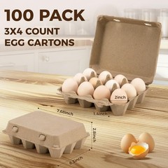 CINPIUK 100 Pack Egg Cartons, 3×4 Style Paper Pulp Egg Trays, Sturdy & Reusab…