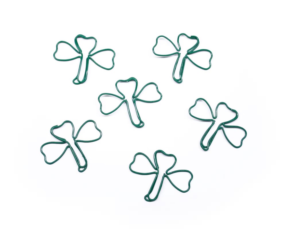 100 Count Green Shamrock Paper Clips, Clover Gifts, Cute Shaped Paper Clips
