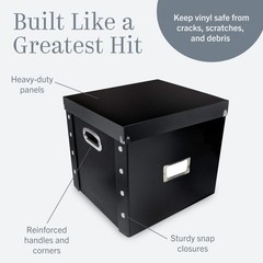 Vinyl Record Storage Box – 12″ – 1 Pack- Crate Holds up – 1 Pack, Black
