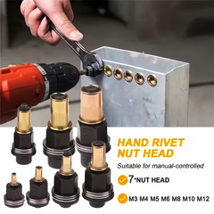 7 PCS Manual Rivet Nut Tool Kit Carbon Steel Nutsert Tool for M3-M12 Rivet Gun