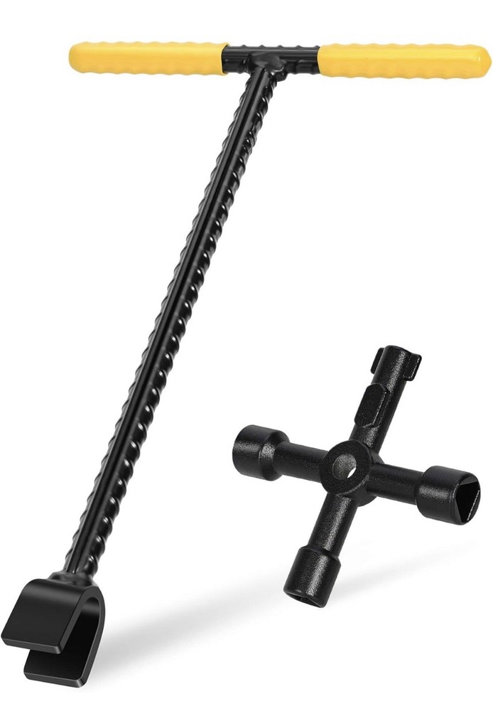 12″ Water Meter Key – Professional Garden & Plumbing Tool T-handle 4-way Spigot