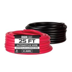 50 ft 4 Gauge Wire – 2 Pack 25ft Copper Clad Aluminum Primary Wire – 4 AWG He…