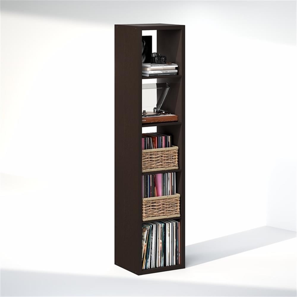 Pemberly Row Vertical 5-Cube Media Storage Organizer in Dark Oak