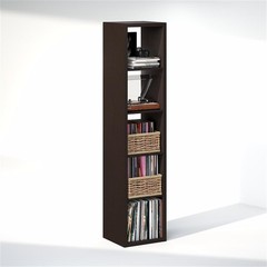 Pemberly Row Vertical 5-Cube Media Storage Organizer in Dark Oak