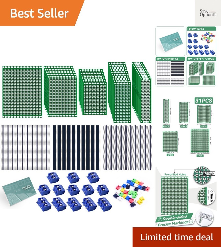 104pcs Double Sided PCB Board Kit, Prototype Boards for DIY Soldering and Ele…