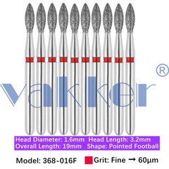 10/pk Vakker Dental Football Egg Diamond Burs Friction Grip High Speed Handpiece