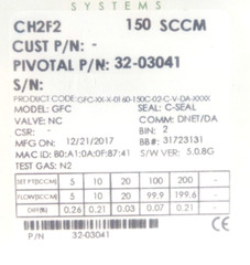 Pivotal Systems 32-03041 Mass Flow Controller MFC 150 SCCM CH2F2 New Surplus