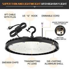120V US Plug 150W LED High Bay Light Fixture Warehouse Garage 4500K/5000K/5700K