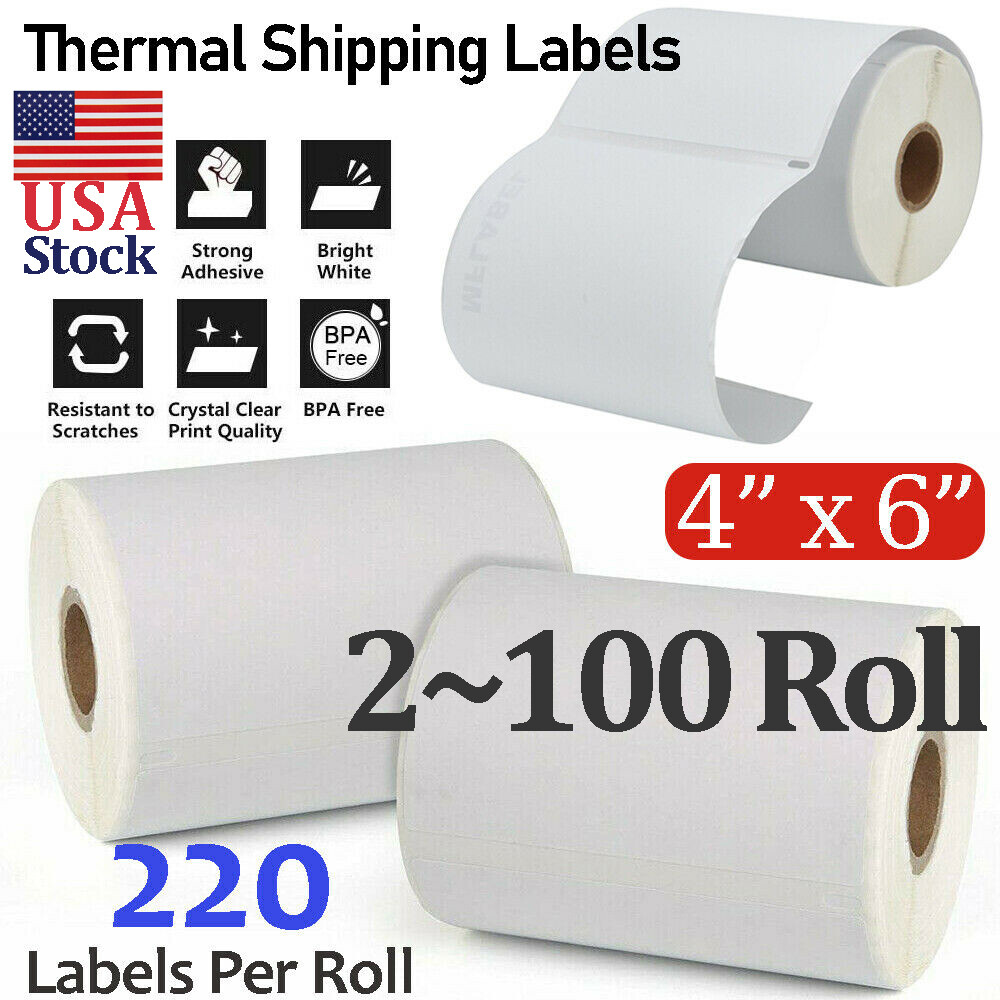 100 Rolls 4×6″ Direct Thermal Shipping Labels Address Dymo 4XL 220/roll 1744907