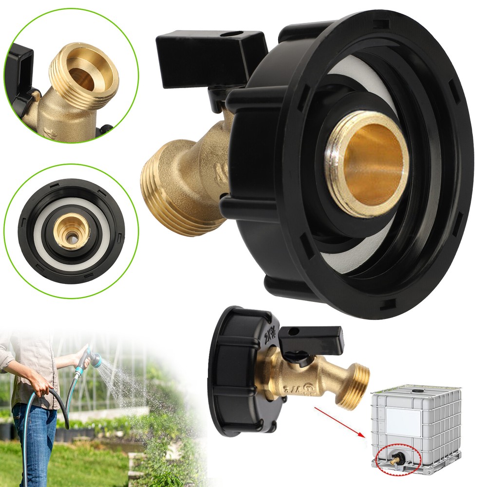 275-330 Gallon IBC Tote Water Tank Adapter 2″ Brass Hose Faucet Valve Connector