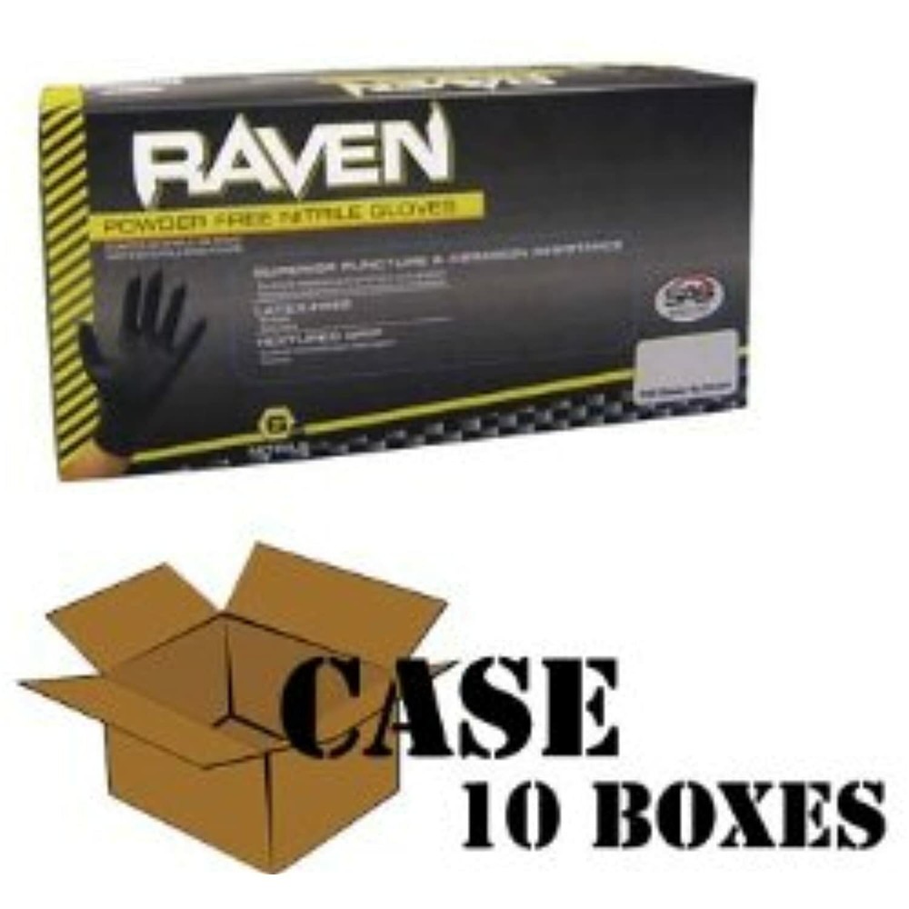 SAS Safety Raven – Black Nitrile Exam Powder Free Gloves – 1 Case, Medium