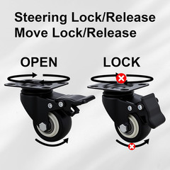 4Pcs Caster Wheels Set with Brake 2″ No Noise Locking Wheel for Furniture 800lbs
