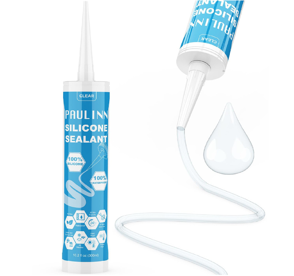 PAULINN Silicone Sealant, 100% Silicone Caulk Clear Waterproof for RV, Kitchen,