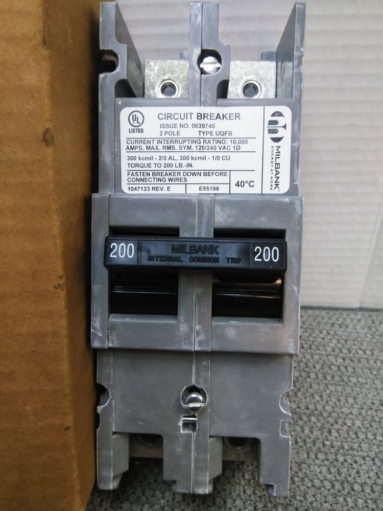 NEW Milbank 200 Amp 2 Pole Type UQFB Circuit Breaker 200A 2P 240V UQFB-200