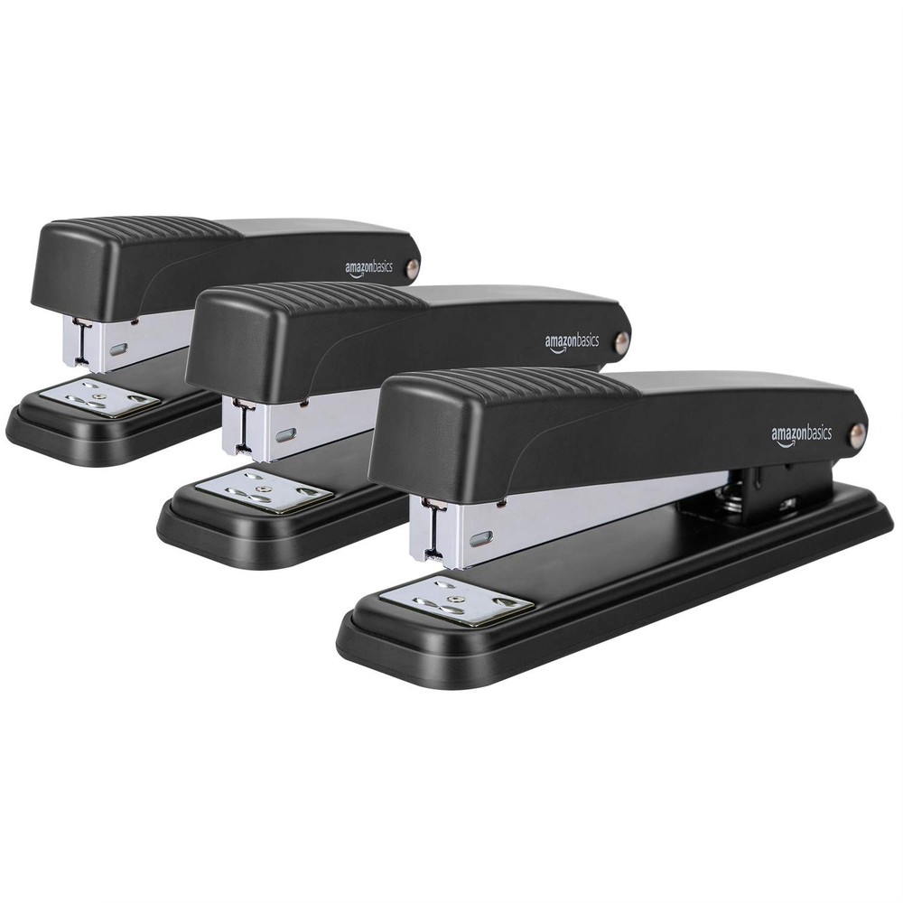 Amazon Basics Full-Strip Metal Office Desktop 3 Count (1 Pack), Black