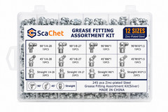 Grease Fitting Assortment Kit 245pcs 12 Sizes SAE Metric Zerk Fittings Steel