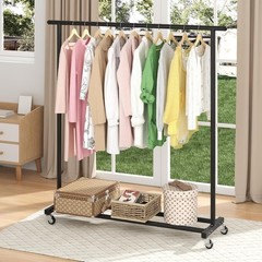 Adjustable Black Metal Rolling Garment Rack – Space-Saving, Portable, Heavy-Duty