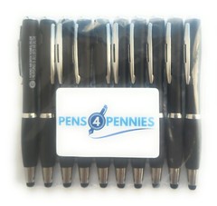 10ct Lot Misprint Retractable Twist Click Stylus Tip Flashlight Pens: Black ink