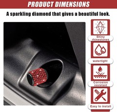 4PCS Handmade Bling Crystal Diamond Tire Valve Caps, Shinny Rhinest Color: Red