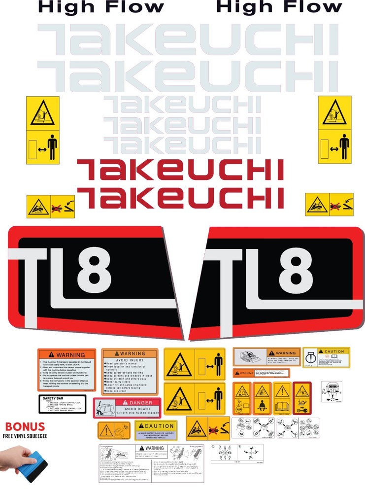 Fits Takeuchi TL8 Decal Kit Skid Steer – 3M VINYL- FREE SHIPPING