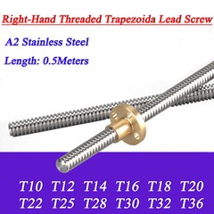 T10-T36 Trapezoidal Right-Hand Threaded Rod Lead Screw A2 Stainless Steel L:0.5M