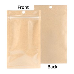 Many Sizes Clear Front Kraft Paper Back Mylar Flat Zip Lock Bag w/ Round Hole