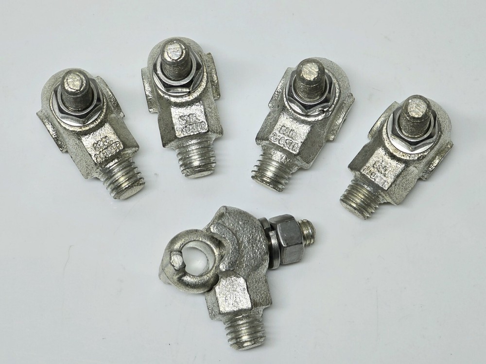 Five NSI HTGE-2/0TN Basket Ground Clamp, 8 SOL to 2/0 STR, Hex, Tin Plated 2-Way