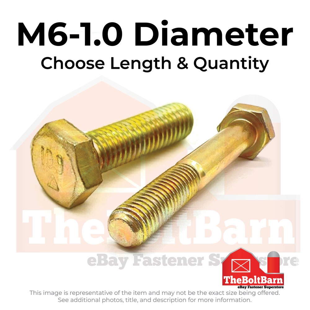 M6-1.0 Class 10.9 Hex Cap Screws Zinc Yellow (Choose Length & Qty)