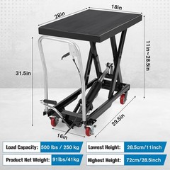 Hydraulic Lift Table Cart 330/500/1100 lbs Manual Single Scissor Lift Platform