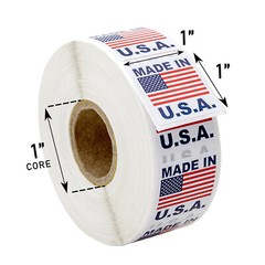 MADE IN USA Flag Pre-Printed Labels / Stickers ( 1″ x 1″) – 2 Rolls of 1000