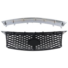 Front Upper Mesh Grille Lower Bumper Trim Chrome Camera Hole QX80 2015 2016 2017