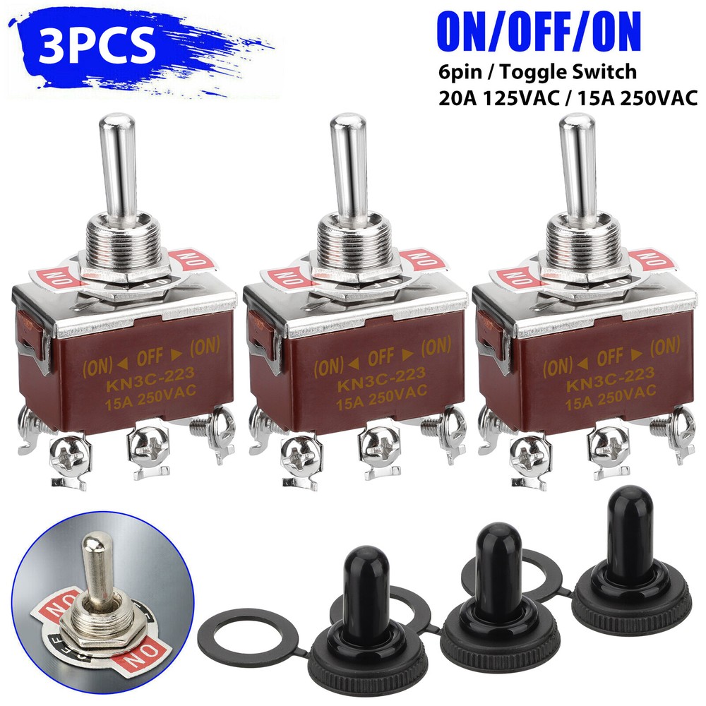 3X Heavy Duty DPDT ON/OFF/ON Toggle Switch 20A 125V/15A 250V Terminal Waterproof