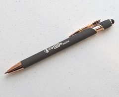 10ct Lot Misprint Metal Retractable Soft Touch Stylus Pens: SLATE GREY+ROSE GOLD