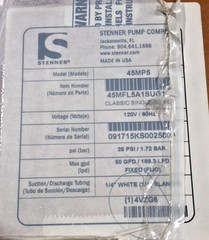 STENNER 45MP5 PERISTALTIC PUMP 45MFL5A1SUG1 120V 25PSI 4VZG6