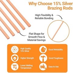 15pcs Brazing Rods AWS BCuP-5 15% Silver Solder Phos Copper Brazing Alloy Fla…