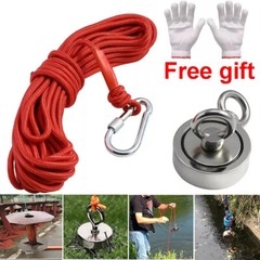 2000 LBS Strong Fishing Magnet Kit Double-Sided Pull Force and Rope Carabiner