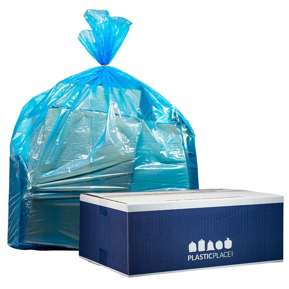 Plasticplace 40-45 Gallon Recycling Bags – Blue, Case of 100 Garbage Bags