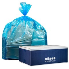 Plasticplace 40-45 Gallon Recycling Bags – Blue, Case of 100 Garbage Bags
