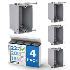 1Gang New Work PVC Electrical Box Single Gang Captive Nail Mounting 4 Pack