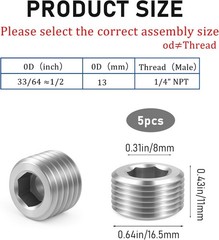 5 PCS 3/8″ NPT Male Pipe Plug Stainless Steel Pipe Plug Fitting Set Hex Count