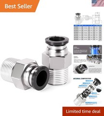 Versatile 3/8″ Diameter Push-to-Connect Fittings with 1/4″ NPT Threads – 2 Pack